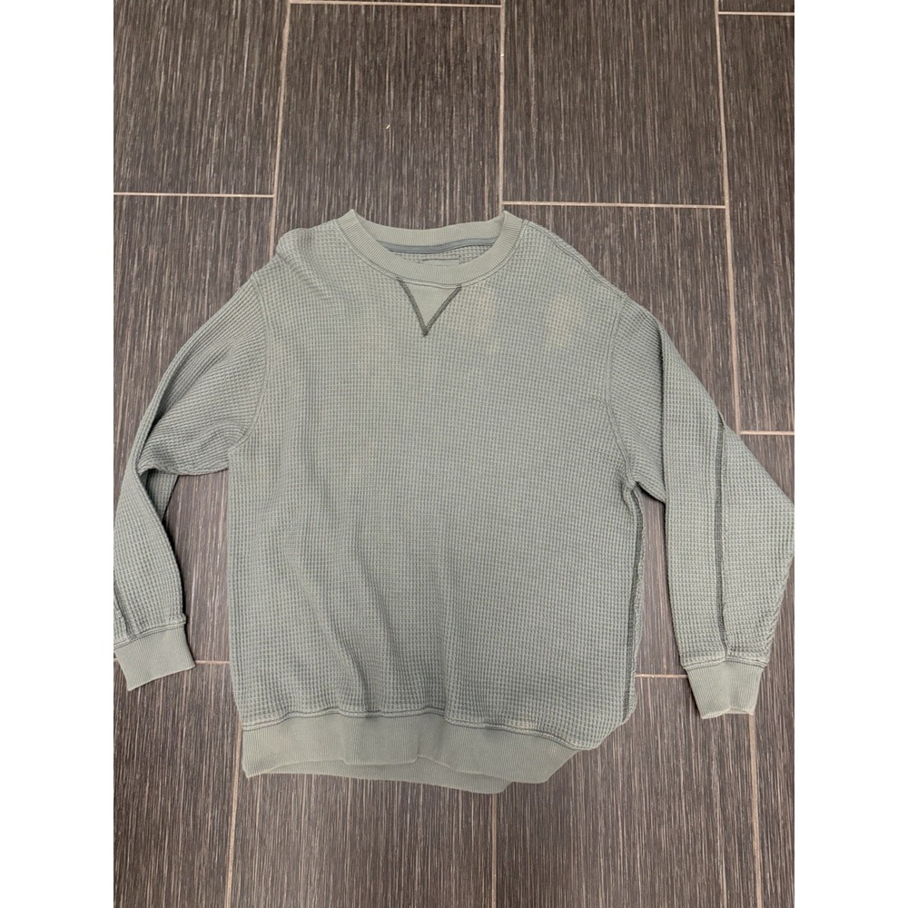 Aerie The Sweat Waffle Crew Neck Sz S Olive Oversized Cozy Lounge Minimalist